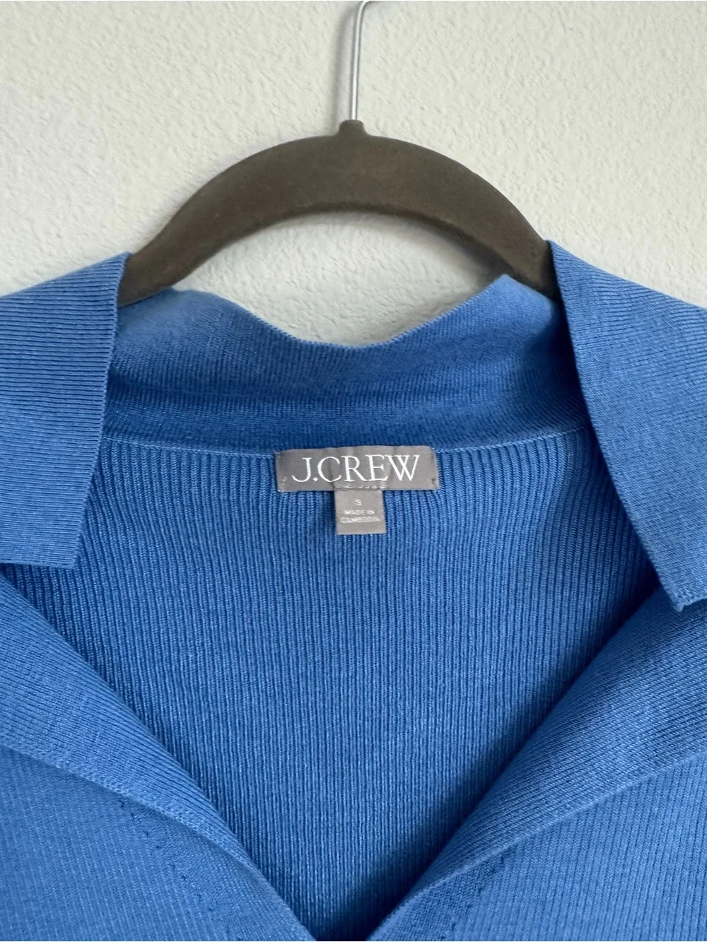 J. Crew Bright Blue Ribbed Polo Sweater